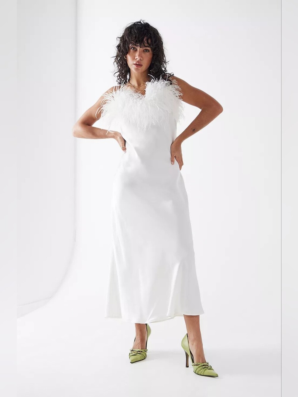 NWT Sleeper Boheme feather slip dress white bohemian bridal wedding midi vintage